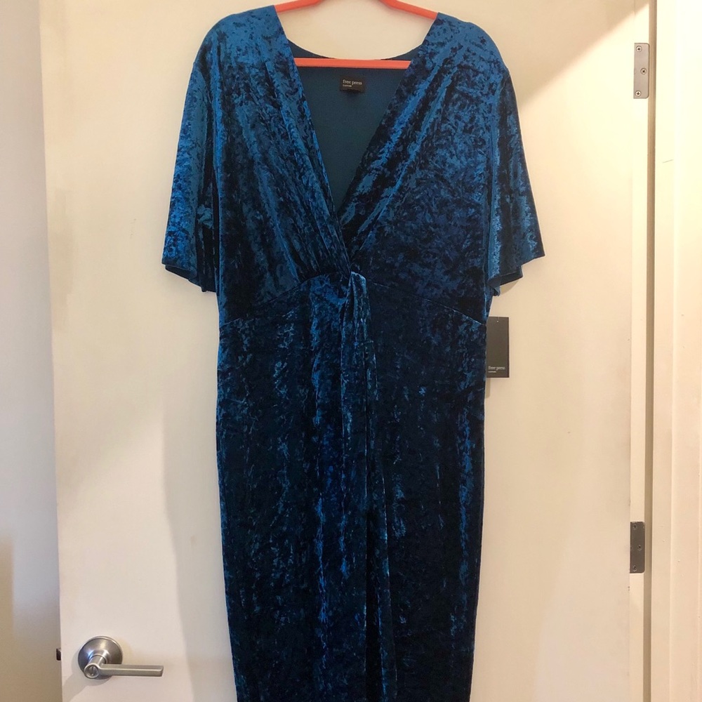 NWT Electric blue crushed velvet faux wrap dress